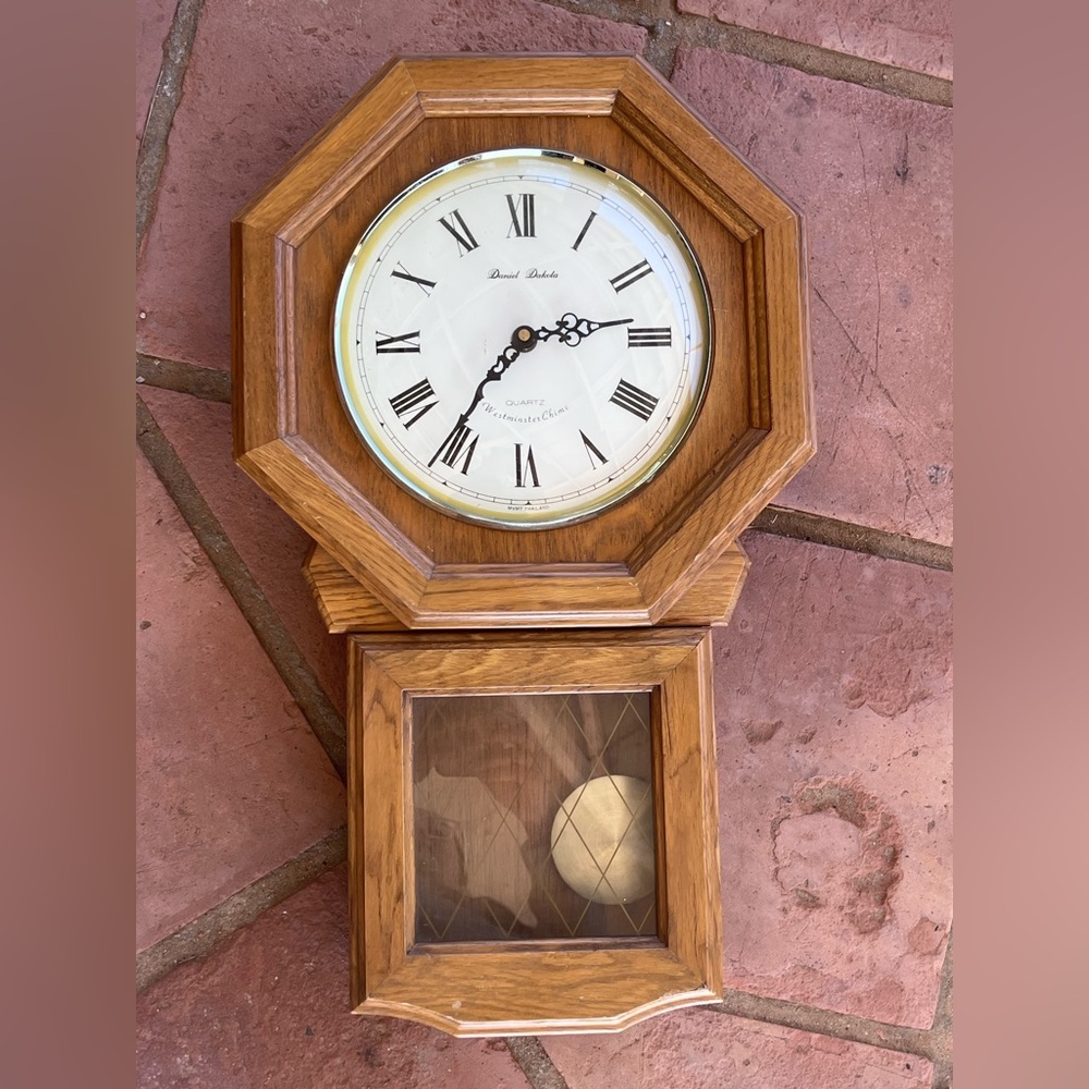 Elegant Oak Wall Clock with Roman Numerals Daniel Dakota Vintage